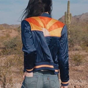 Navy and Orange Women's Bomber Jacket